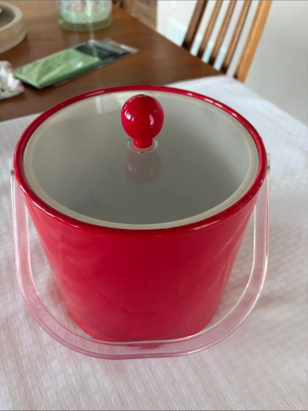 Crate&Barrel Red Ice Bucket with Clear Handle